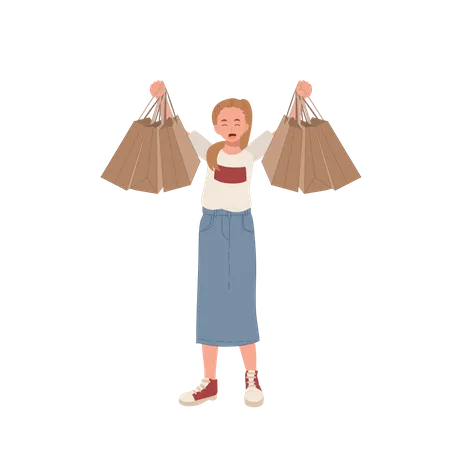 Woman showing shopping bags Illustration