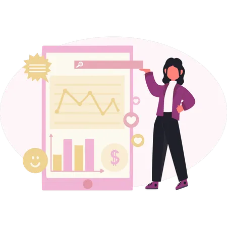 Woman showing shopping graph  Illustration