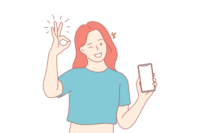 Woman showing smartphone  イラスト
