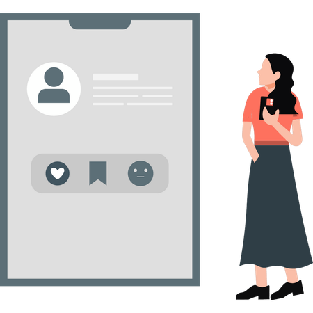 Woman showing social account feedback  Illustration