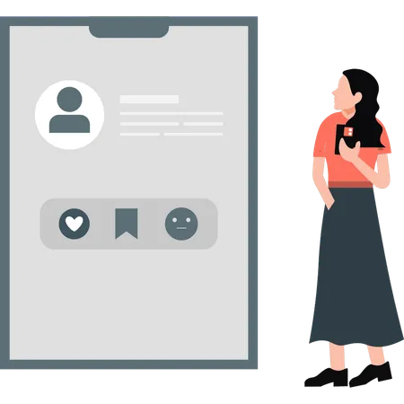 Woman showing social account feedback  Illustration