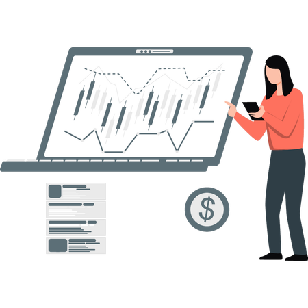 Woman showing stock market analysis  Illustration