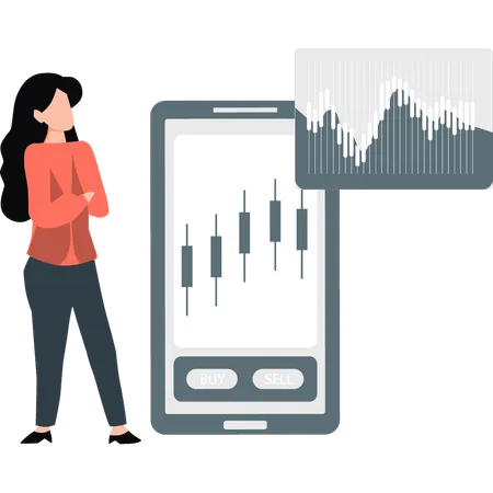 Woman showing stock market investing  Illustration