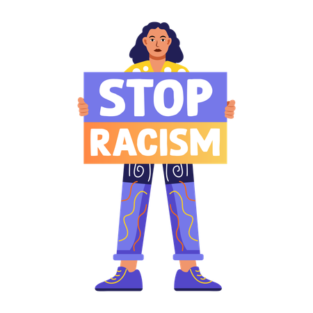 Woman showing stop racism poster  Illustration