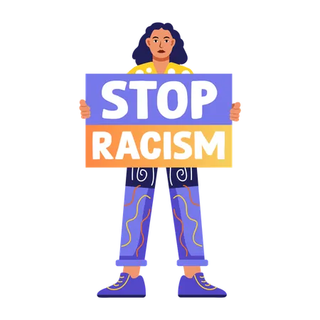Woman showing stop racism poster  Illustration