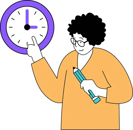 Woman showing study time  Illustration