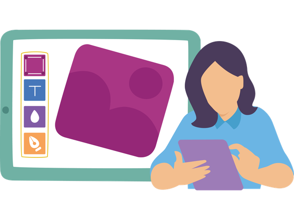 Woman showing tablet art  Illustration