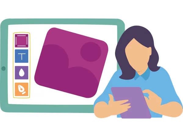 Woman showing tablet art  Illustration
