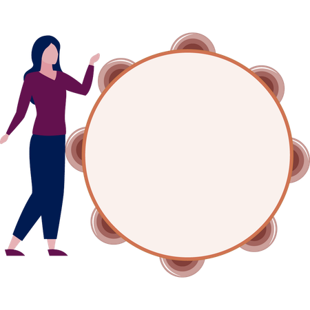 Woman showing tambourine  Illustration