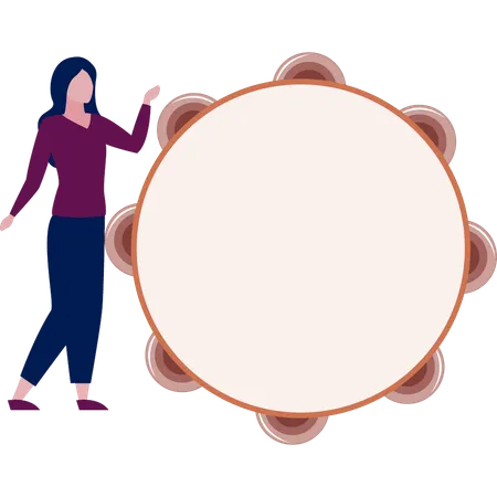 Woman showing tambourine  Illustration