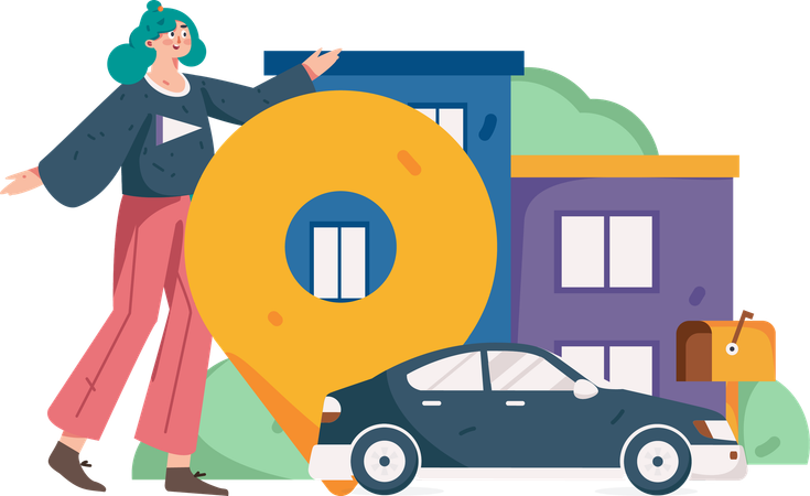 Woman showing taxi driver the drop off location  Illustration