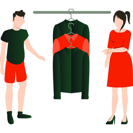 Woman showing the boy the clothes  Illustration