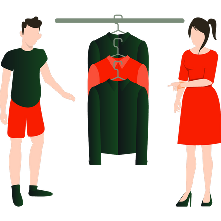 Woman showing the boy the clothes Illustration