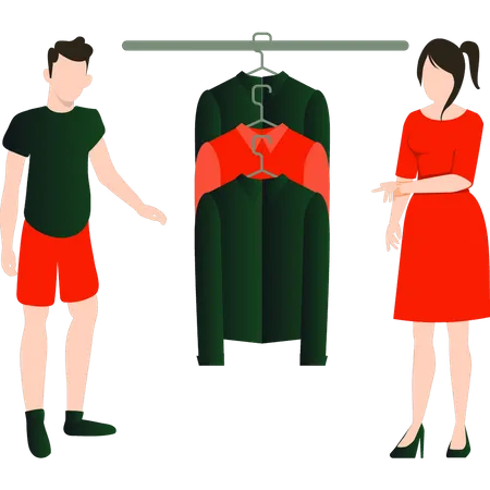 Woman showing the boy the clothes  Illustration