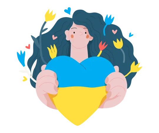 Woman showing the Ukrainian flag colored heart Illustration