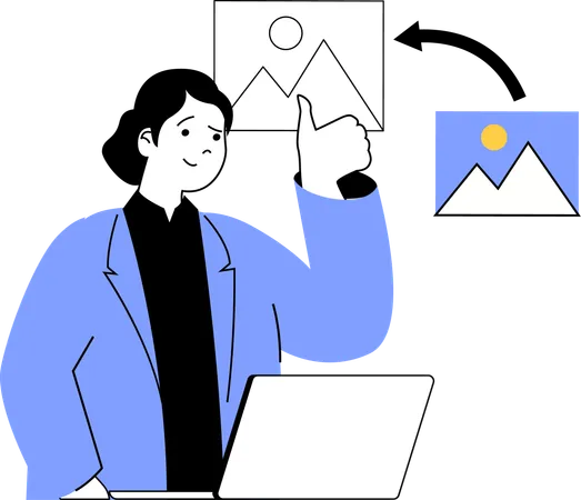 Woman showing thumbs up while doing designing work  Illustration