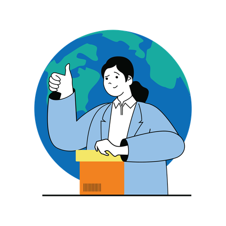 Woman showing thumbs up with delivery box  Illustration