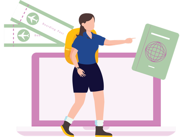 Woman showing travel documents  Illustration