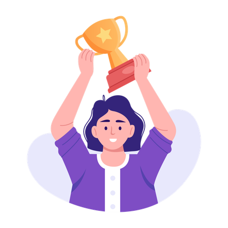 Woman showing trophy achievement  Illustration
