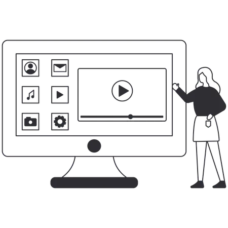 Woman showing TV Applications  Illustration