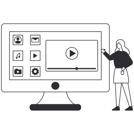 Woman showing TV Applications  Illustration