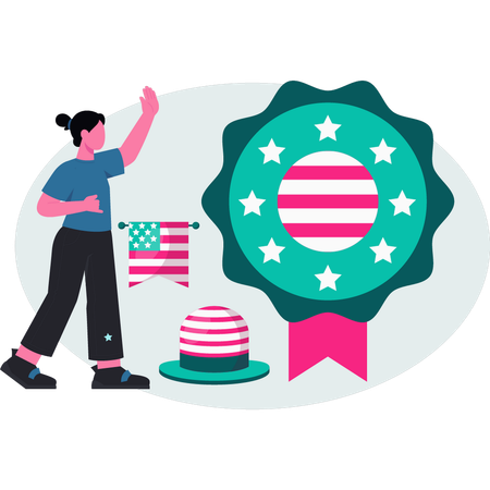 Woman showing USA flag rosette  Illustration