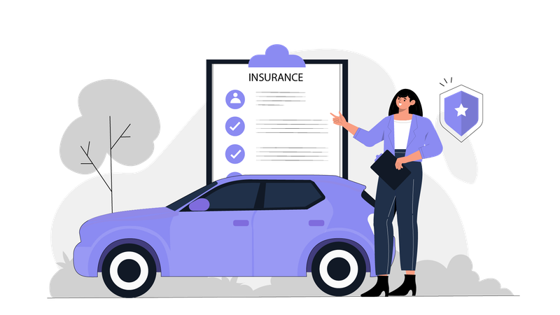 Woman showing vehicle insurance  Illustration