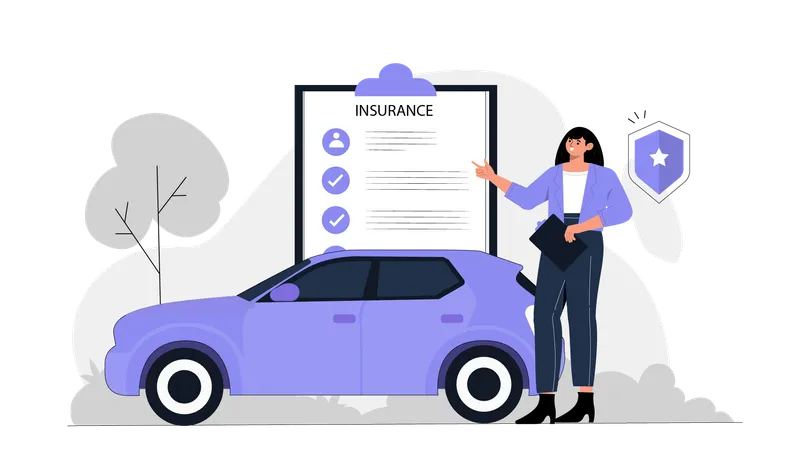 Woman showing vehicle insurance  Illustration