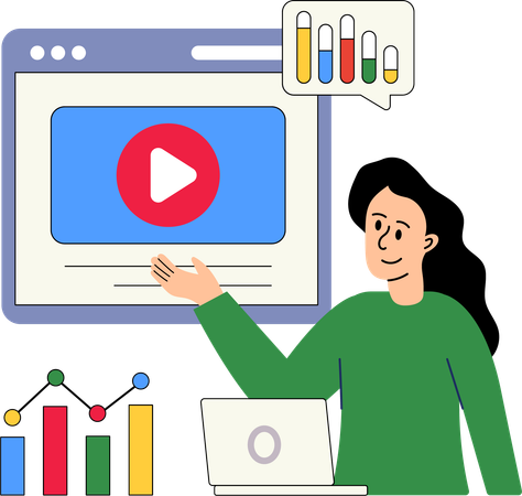 Woman showing Video Analytics  Illustration