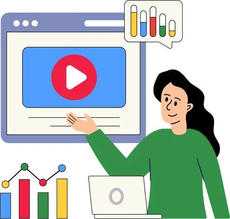 Woman showing Video Analytics  Illustration