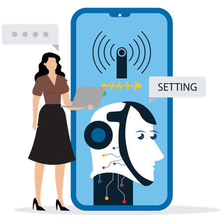 Woman showing Virtual Assistant Interface  Illustration