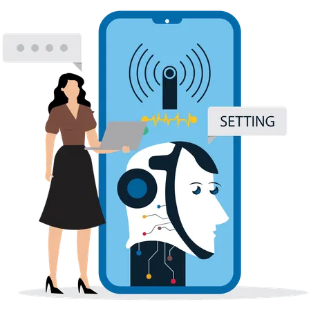 Woman showing Virtual Assistant Interface  Illustration