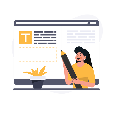 Woman showing website layout  Illustration