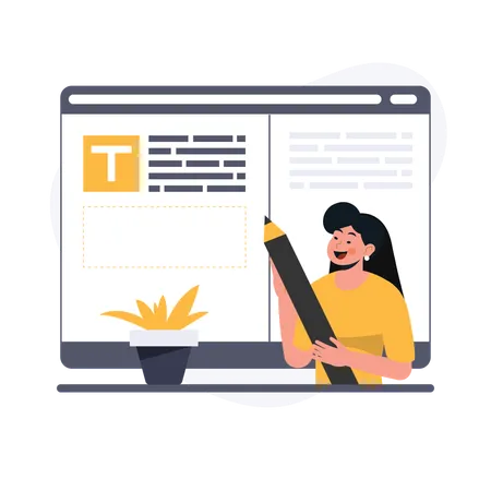 Woman showing website layout  Illustration