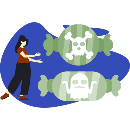 Woman showing white ghost candy  Illustration