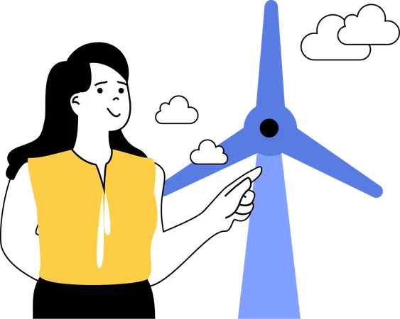 Woman showing windmill  Illustration