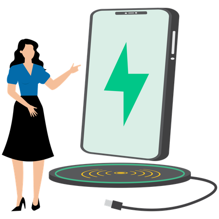 Woman showing Wireless Charging Pad  Illustration