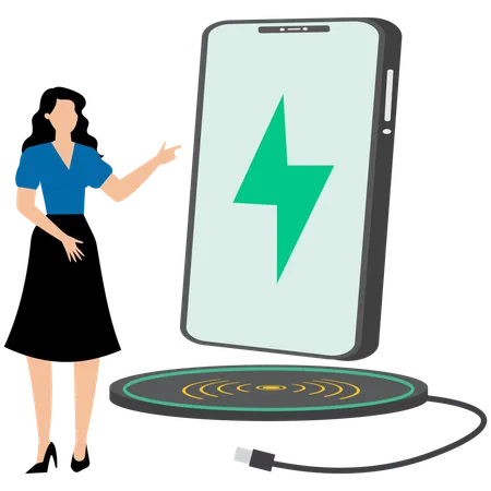 Woman showing Wireless Charging Pad  Illustration