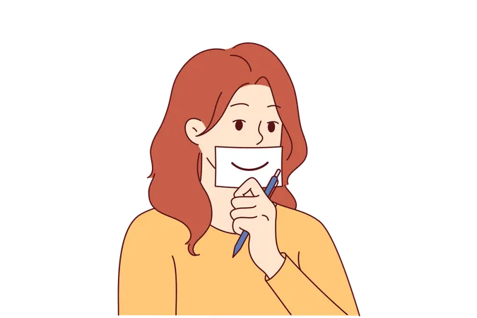 Woman shows fake smile  Illustration