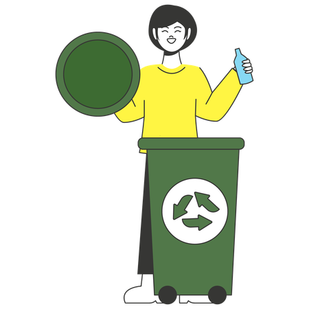 Woman shows Recycling Waste  Illustration