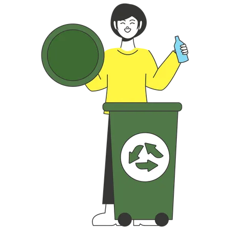 Woman shows Recycling Waste  Illustration