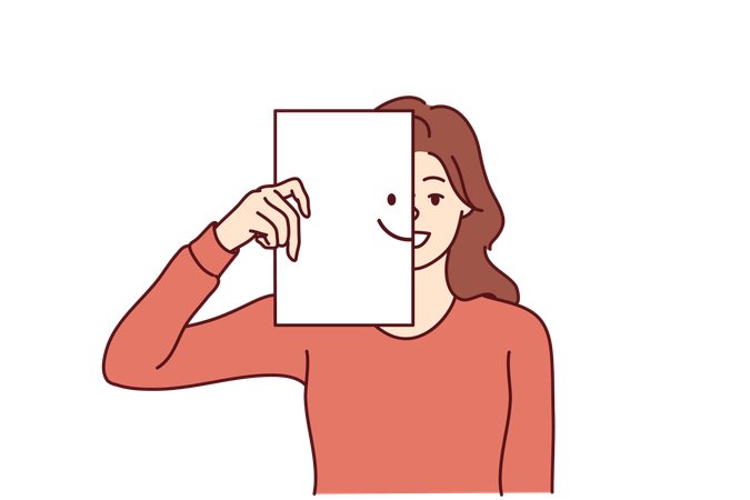 Woman shows smiling face  Illustration