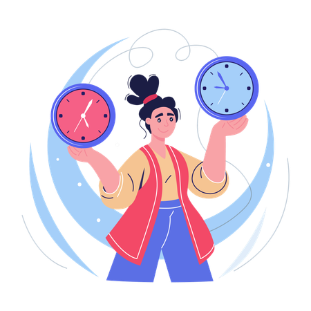Woman shows time optimization techniques  Illustration