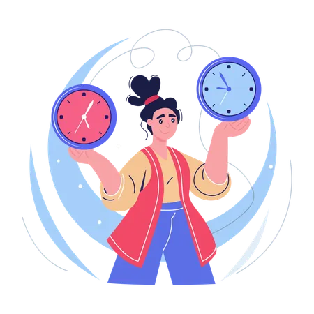 Woman shows time optimization techniques  Illustration