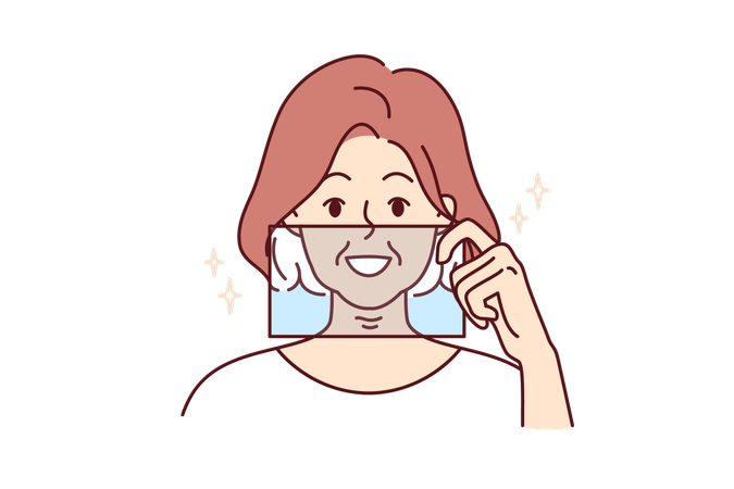 Woman shows white teeth smile  Illustration