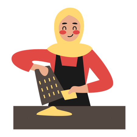 Woman shredding cheese  Illustration