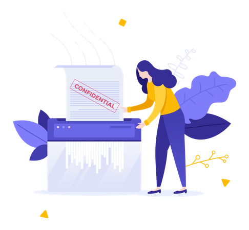 Woman shredding confidential document  Illustration