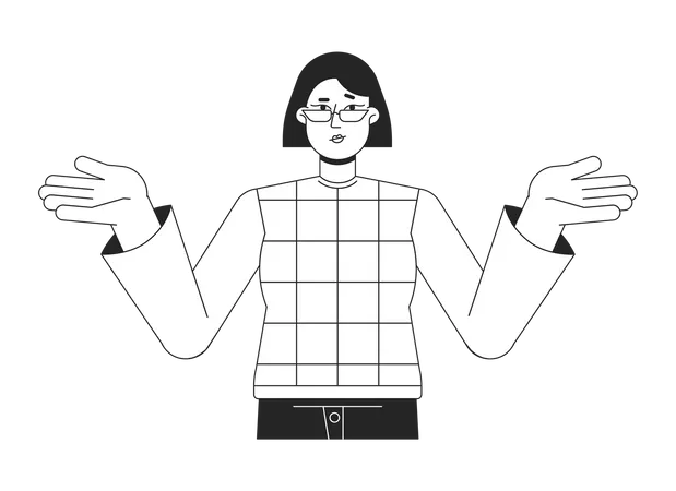 Executive Woman Shrugging With Hands Up Flat Line Black White Vector Character Editable Isolated Outline Half Body Person Simple Cartoon Style Spot Illustration For Web Graphic Design Animation Illustration