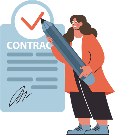 Woman sign business contract  Illustration