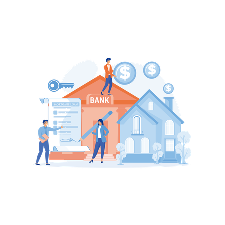 Woman sign property loan document  Illustration